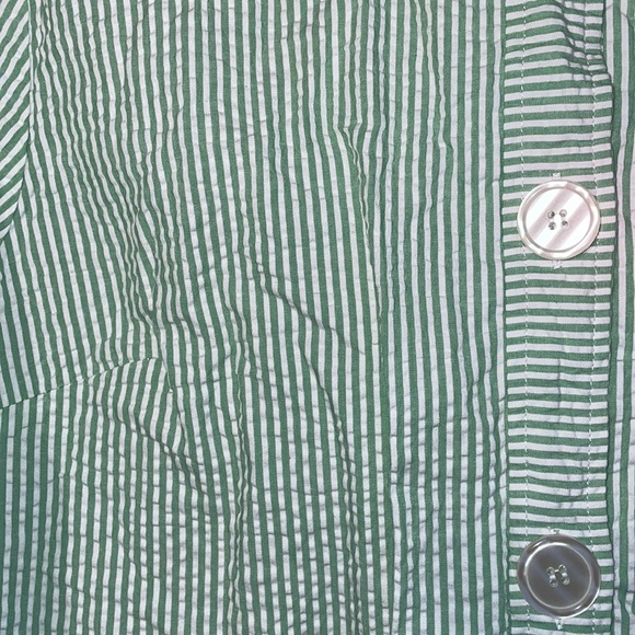 BAXTER AND WELLS Green White Striped Big Button Down Pockets Grandma Shirt Sz L - Picture 3 of 5